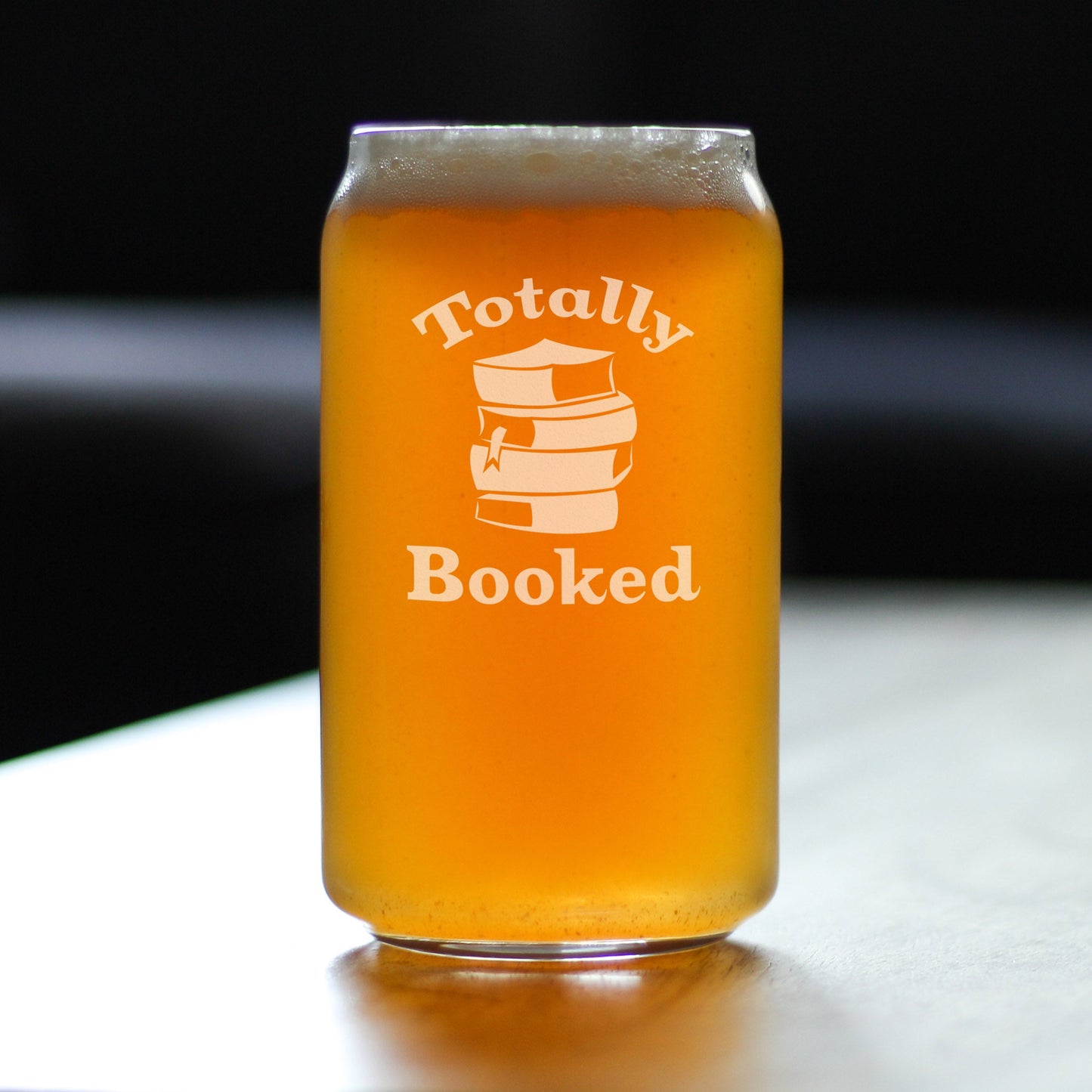 TOTALLY BOOKED - BEER CAN PINT GLASS - CUTE FUNNY BOOK CLUB GIFTS FOR LOVERS OF READING & FUN LIBRARIANS - 16 OZ