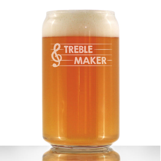 TREBLE MAKER - BEER CAN PINT GLASS - CUTE FUNNY MUSIC TEACHER GIFTS FOR WOMEN AND MEN - FUN UNIQUE MUSICAL DECOR