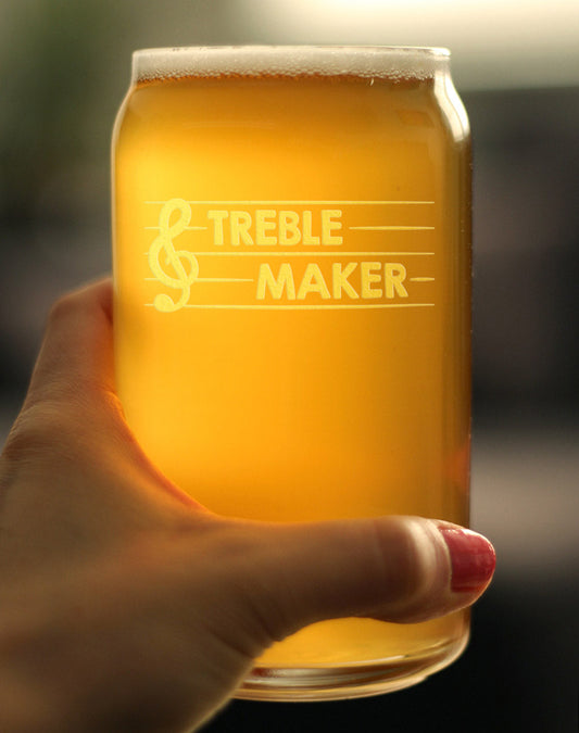 TREBLE MAKER - BEER CAN PINT GLASS - CUTE FUNNY MUSIC TEACHER GIFTS FOR WOMEN AND MEN - FUN UNIQUE MUSICAL DECOR
