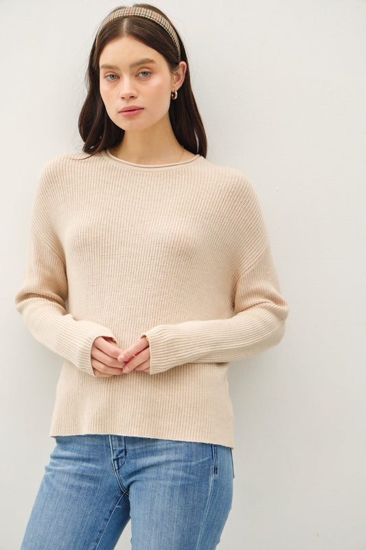 BE COOL ROUND NECK LONG SLEEVE SWEATER-Thriftique Marketplace