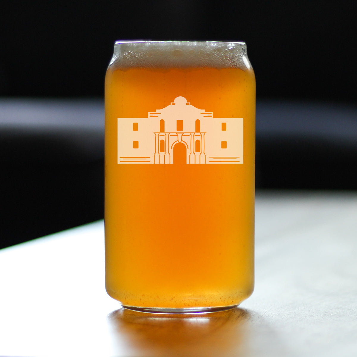 THE ALAMO BEER CAN PINT GLASS - STATE OF TEXAS GIFTS AND SOUVENIRS FOR TEXANS - 16 OZ GLASSES