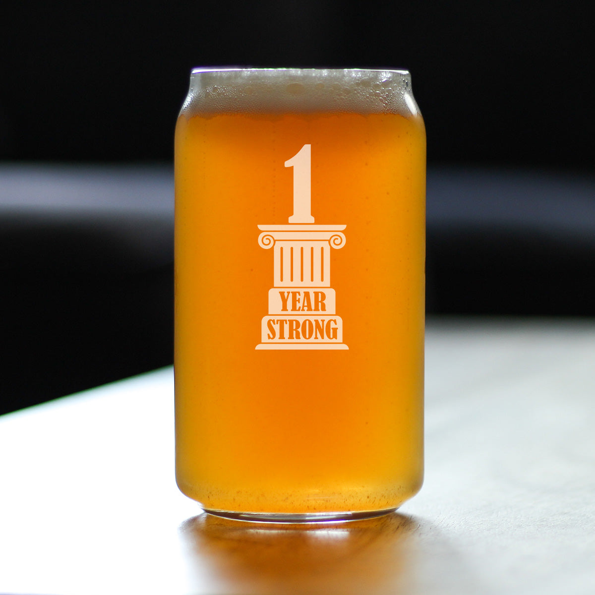1 YEAR STRONG ENGRAVED BEER CAN GLASS GIFTS 1ST ANNIVERSARY PARTY DECOR BEER CAN SHAPED PINT GLASS - 16OZ
