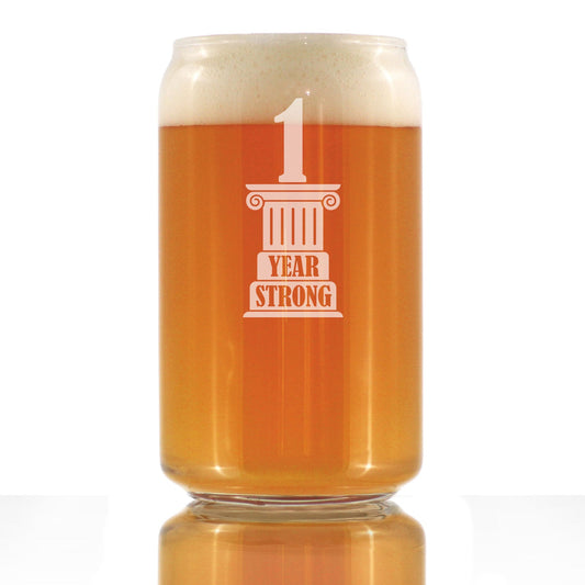 1 YEAR STRONG ENGRAVED BEER CAN GLASS GIFTS 1ST ANNIVERSARY PARTY DECOR BEER CAN SHAPED PINT GLASS - 16OZ