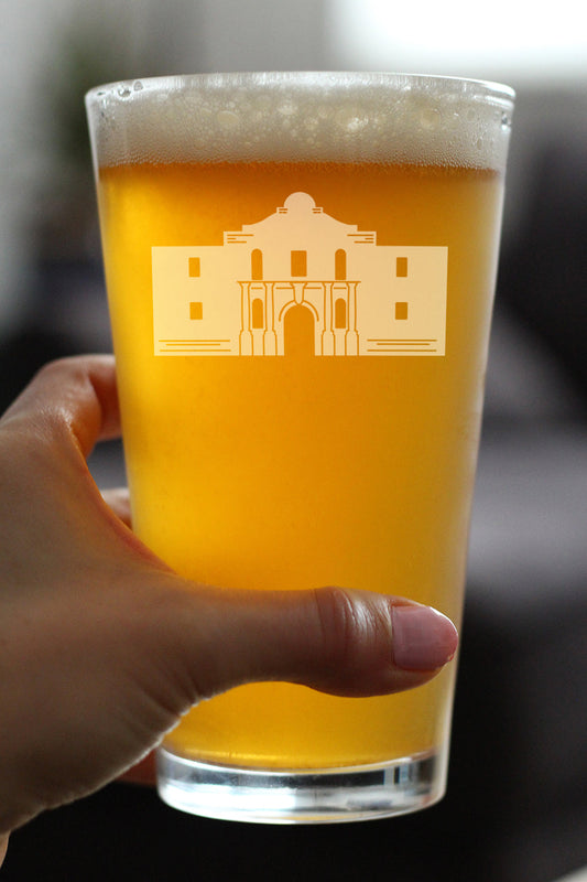 THE ALAMO PINT GLASS FOR BEER - STATE OF TEXAS GIFTS AND SOUVENIRS FOR TEXANS - 16 OZ GLASSES