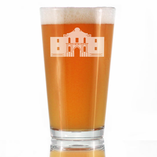 THE ALAMO PINT GLASS FOR BEER - STATE OF TEXAS GIFTS AND SOUVENIRS FOR TEXANS - 16 OZ GLASSES