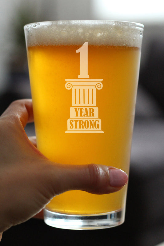 1 YEAR STRONG ENGRAVED PINT GLASS GIFTS 1ST ANNIVERSARY PARTY DECOR HIGH QUALITY PINT GLASSES FOR BEER - 16OZ