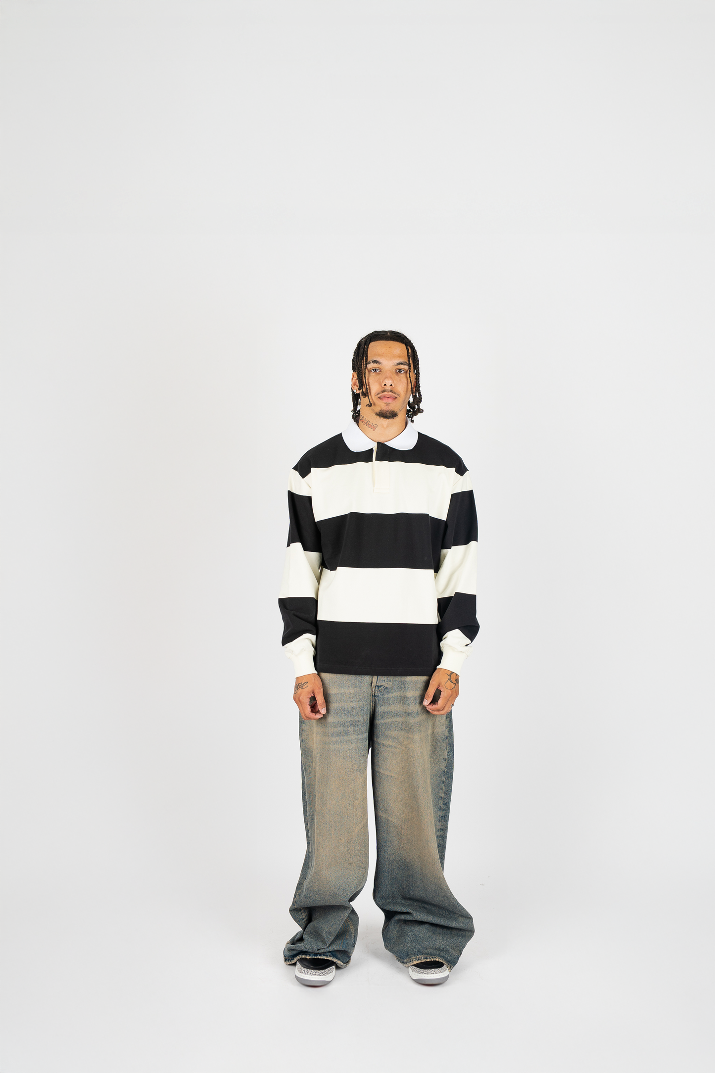 THE LABEL STRIPED RUGBY POLO