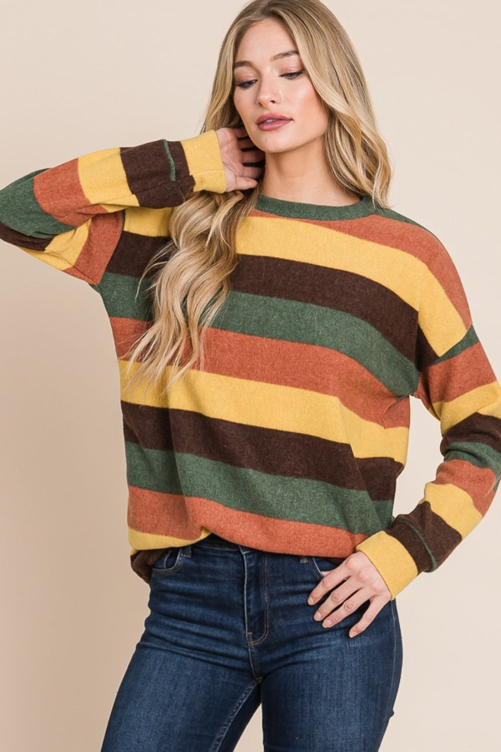 BOMBOM MULTI-COLOR STRIPED KNIT TOP-Thriftique Marketplace