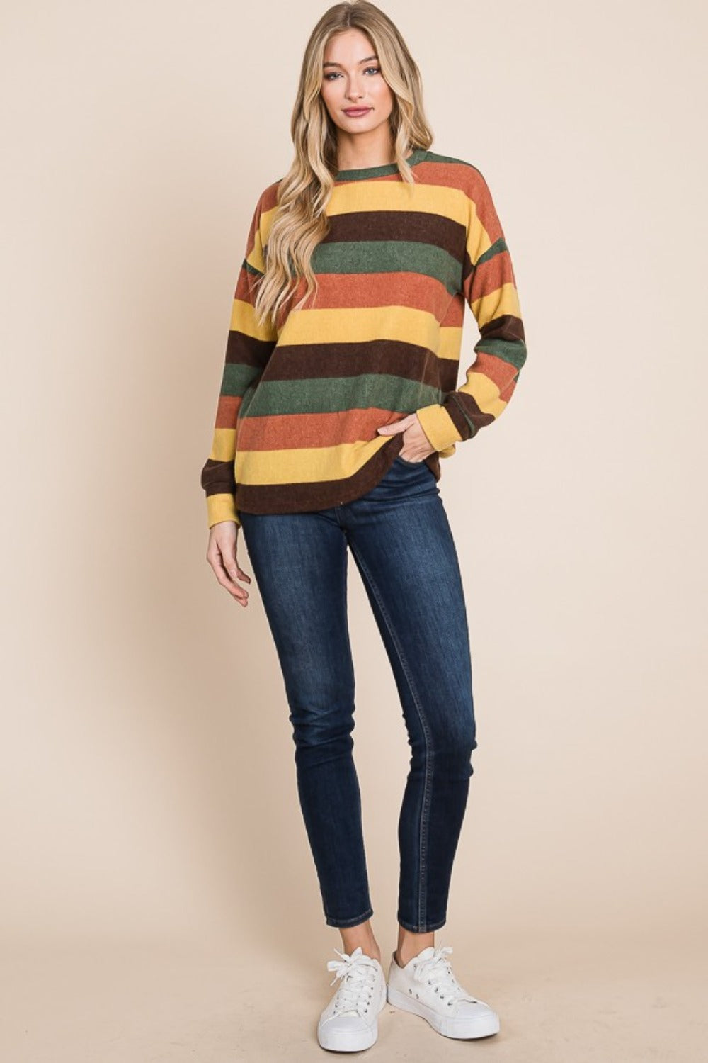 BOMBOM MULTI-COLOR STRIPED KNIT TOP-Thriftique Marketplace