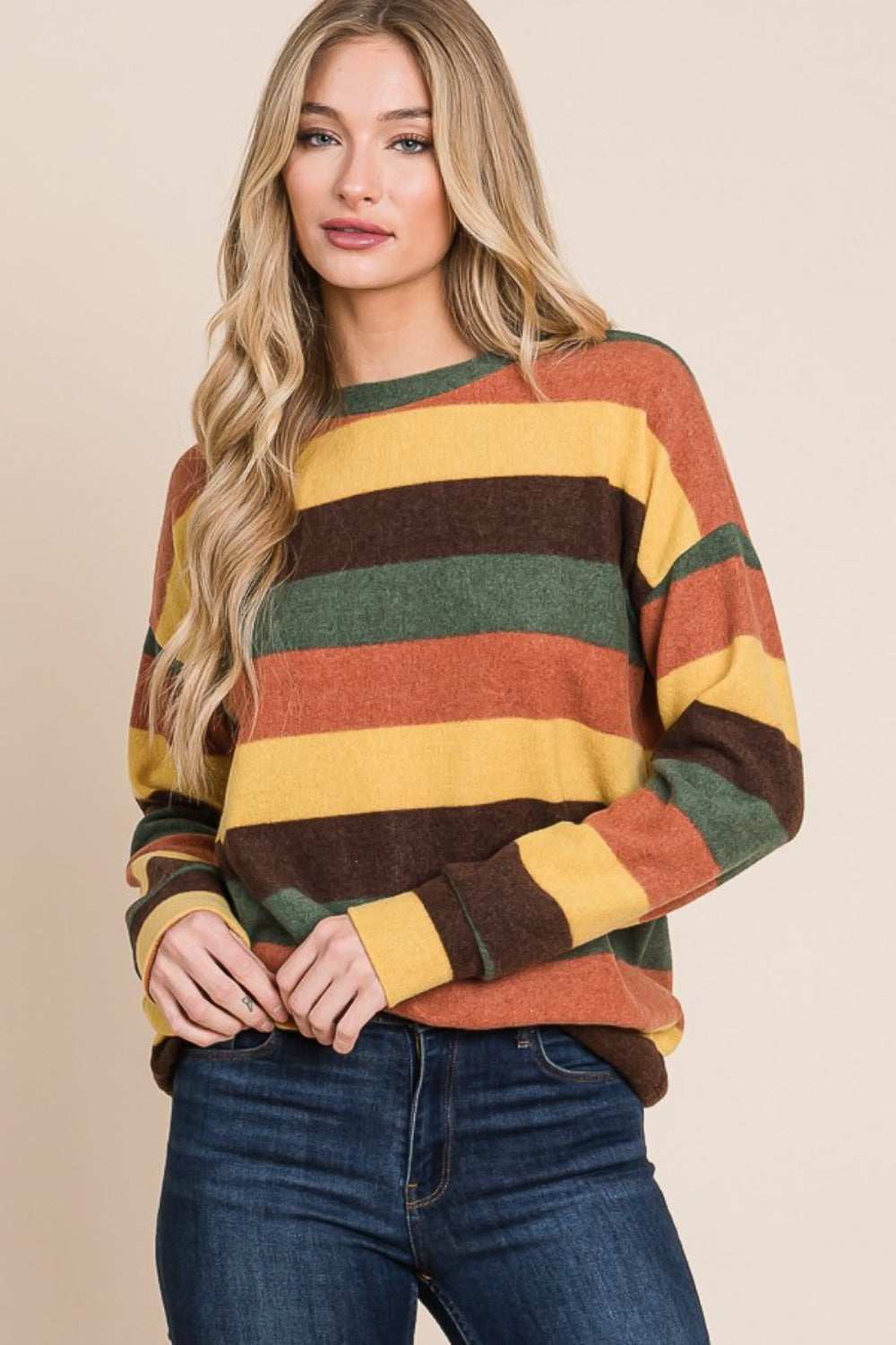 BOMBOM MULTI-COLOR STRIPED KNIT TOP-Thriftique Marketplace