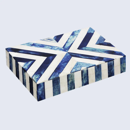 CHEVRON BONE INLAY DECORATIVE STORAGE BOX IN 6 SIZES, BLUE & WHITE