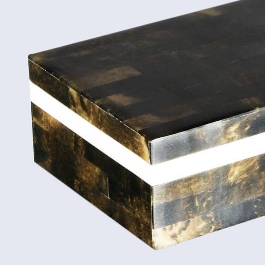 DECORATIVE STORAGE BOX BONE & RESIN INLAY IN 10X4X2.5 INCH, BLACK & WHITE