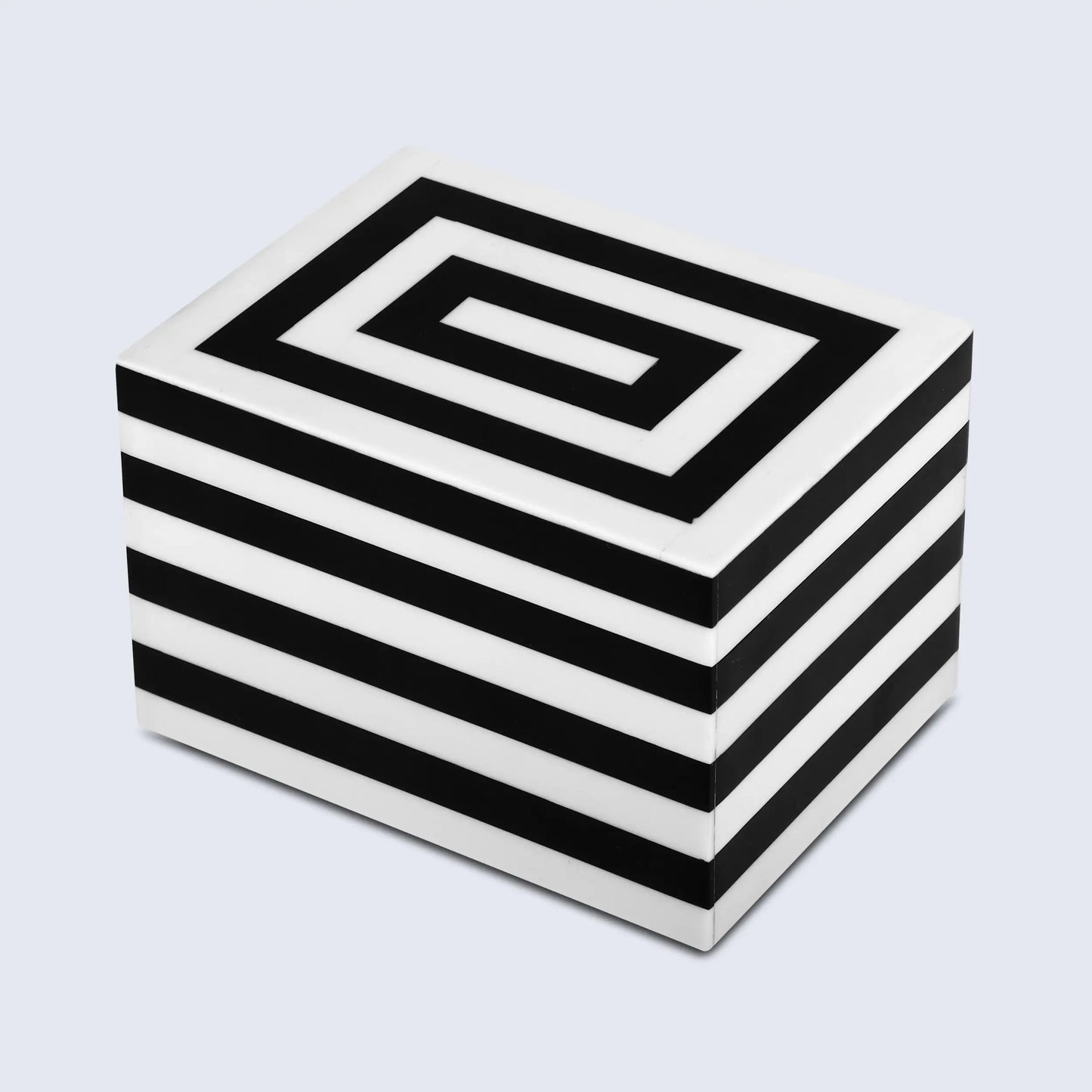 DECORATIVE STORAGE BOX MEDLEY CONCENTRICS RESIN INLAY IN 8 SIZES, BLACK & WHITE