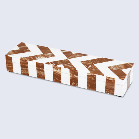 CHEVRON BONE INLAY DECORATIVE STORAGE BOX IN 6 SIZES, BROWN & WHITE