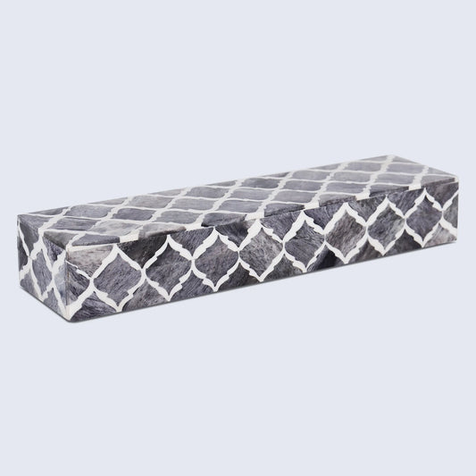 MOROCCAN BONE & RESIN INLAY DECORATIVE STORAGE BOX IN 7 SIZES, GREY & WHITE
