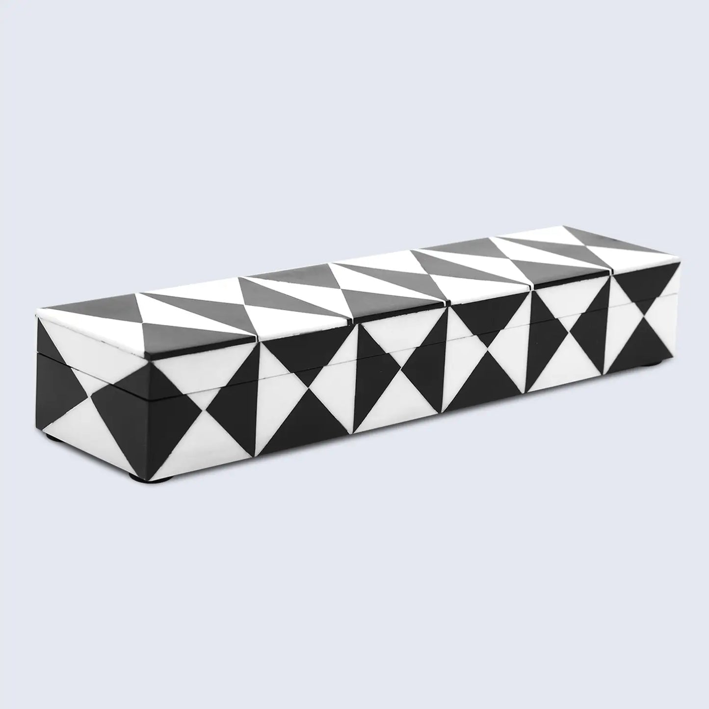 DECORATIVE STORAGE BOX TRIANGLE RESIN INLAY IN 7 SIZES, BLACK & WHITE