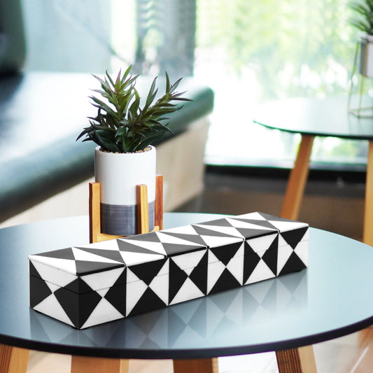 DECORATIVE STORAGE BOX TRIANGLE RESIN INLAY IN 7 SIZES, BLACK & WHITE
