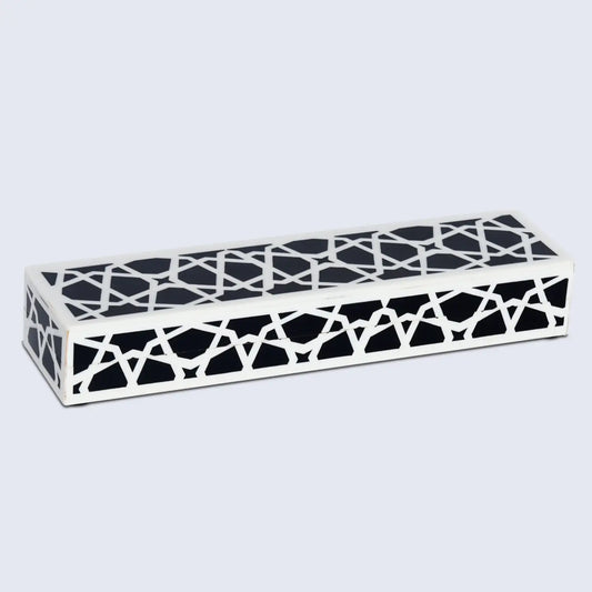 DECORATIVE STORAGE BOX ZELLIJ RESIN INLAY IN 7 SIZES, BLACK & WHITE