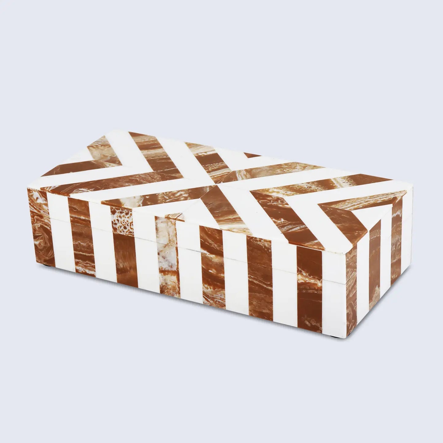CHEVRON BONE INLAY DECORATIVE STORAGE BOX IN 6 SIZES, BROWN & WHITE