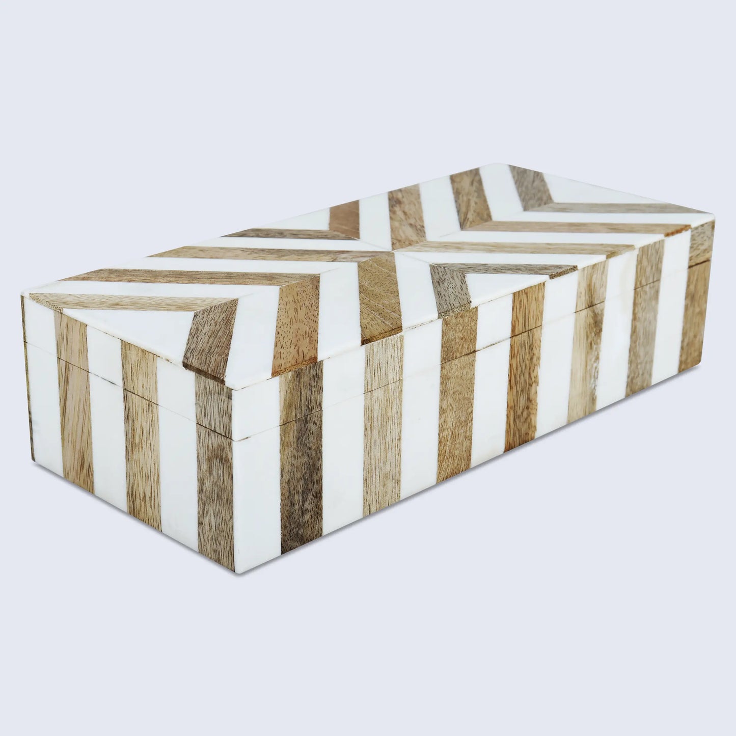 MARQUET CHEVRON RESIN & WOOD INLAY DECORATIVE STORAGE BOX - 8 SIZES