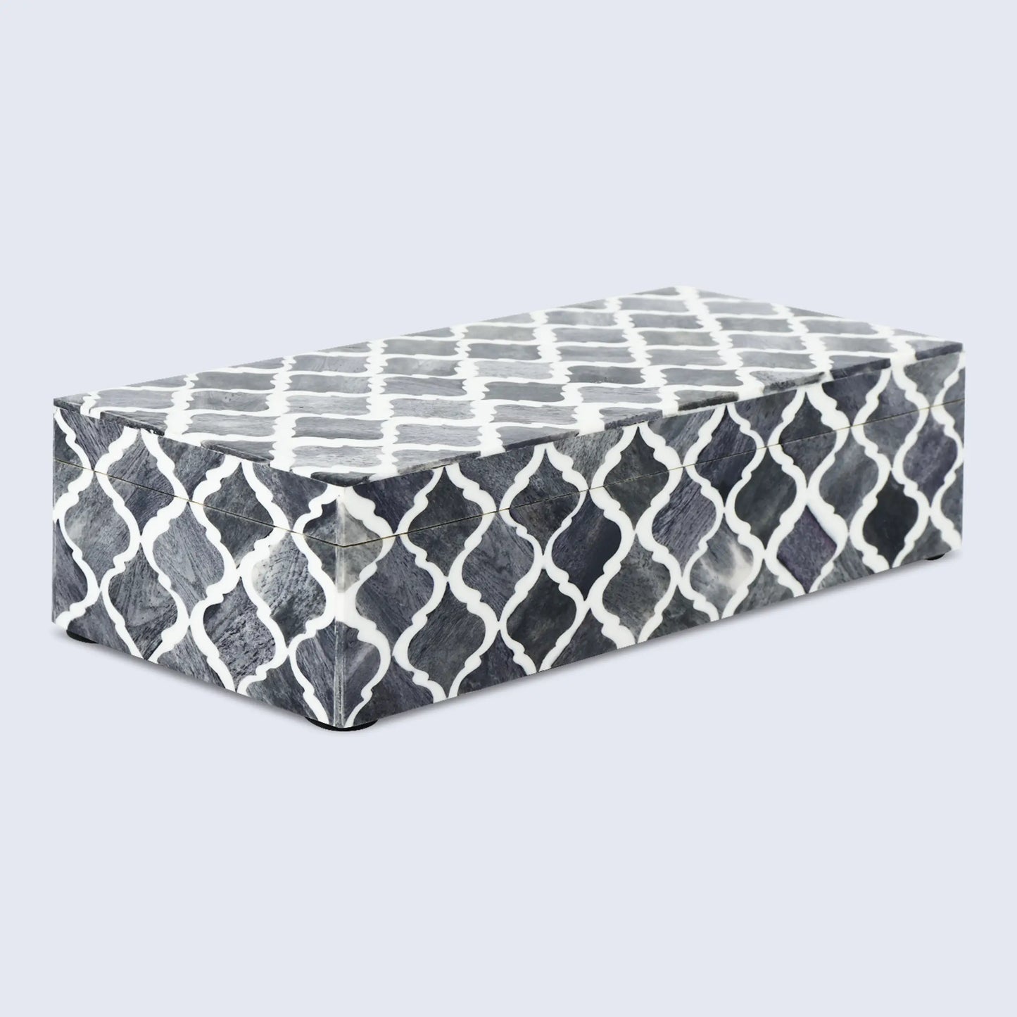 MOROCCAN BONE & RESIN INLAY DECORATIVE STORAGE BOX IN 7 SIZES, GREY & WHITE