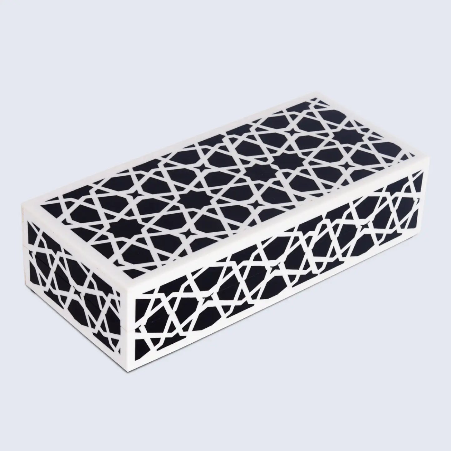 DECORATIVE STORAGE BOX ZELLIJ RESIN INLAY IN 7 SIZES, BLACK & WHITE
