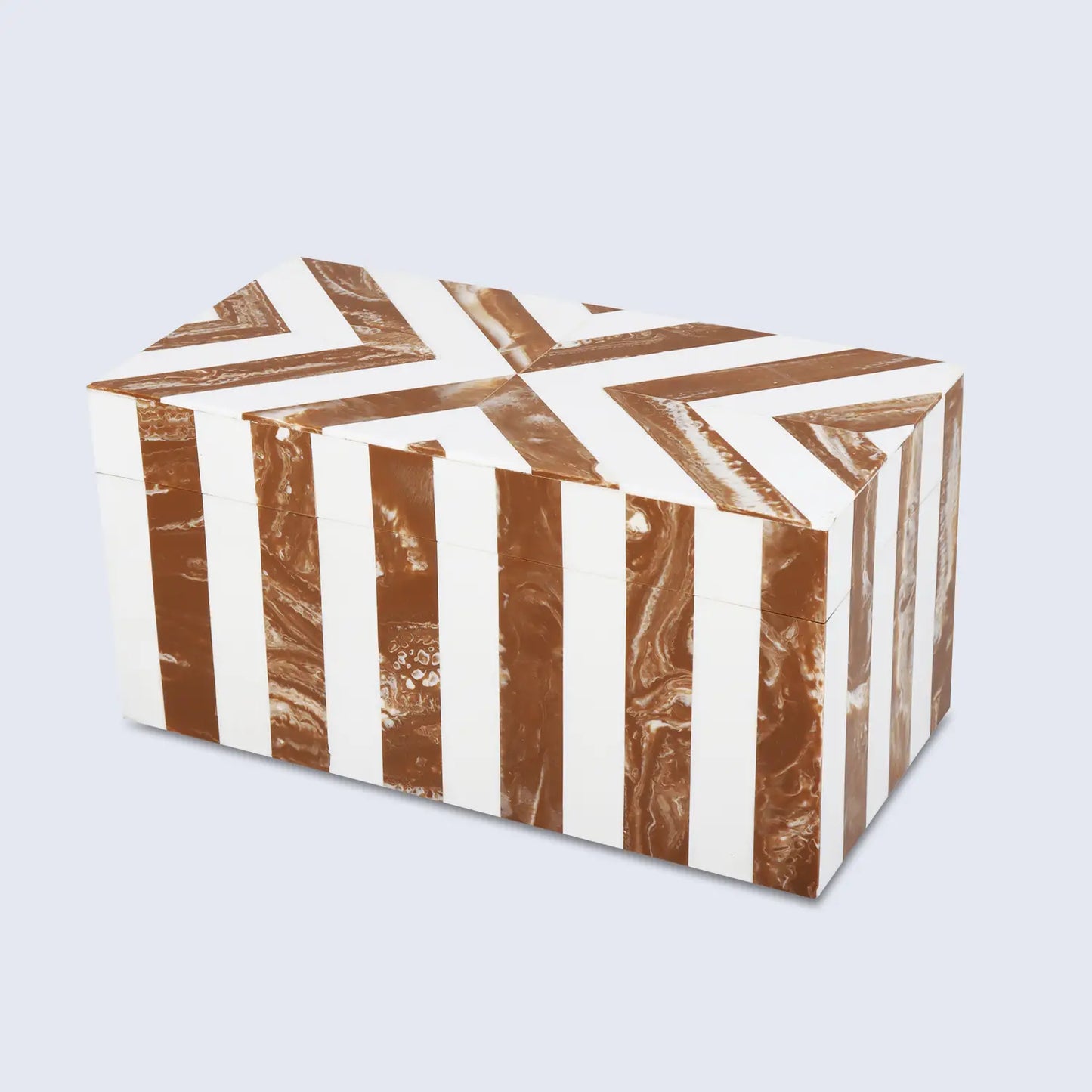 CHEVRON BONE INLAY DECORATIVE STORAGE BOX IN 6 SIZES, BROWN & WHITE