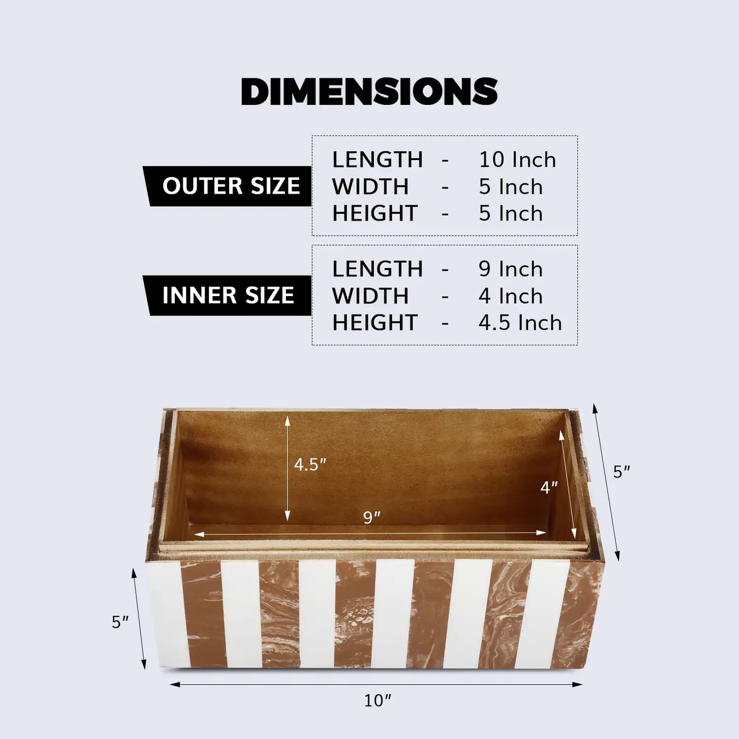 DECORATIVE BOXES CHEVRON PATTERN RESIN INLAY COLLECTION IN 10X5X5 INCHES, BROWN & WHITE