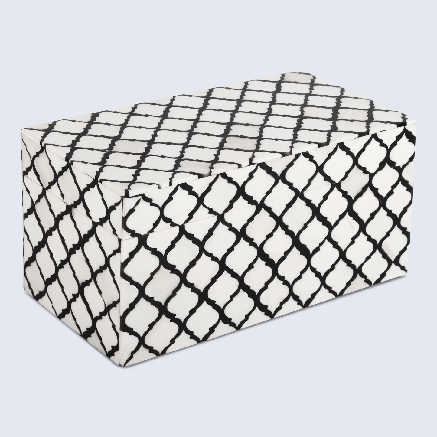 MOROCCAN BONE & RESIN INLAY DECORATIVE STORAGE BOX IN 9 SIZES, BLACK & WHITE