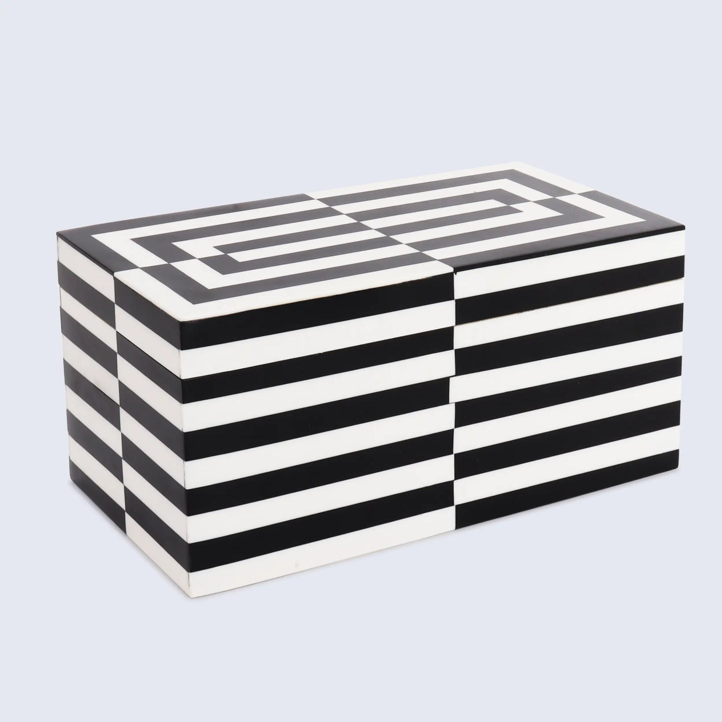 DECORATIVE STORAGE BOX PUZZLE SLIDE RESIN INLAY IN 7 SIZES, BLACK & WHITE