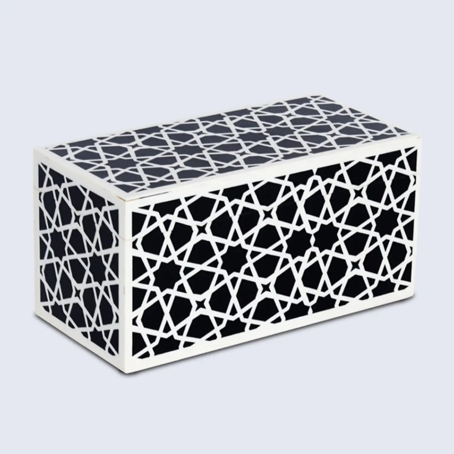DECORATIVE STORAGE BOX ZELLIJ RESIN INLAY IN 7 SIZES, BLACK & WHITE
