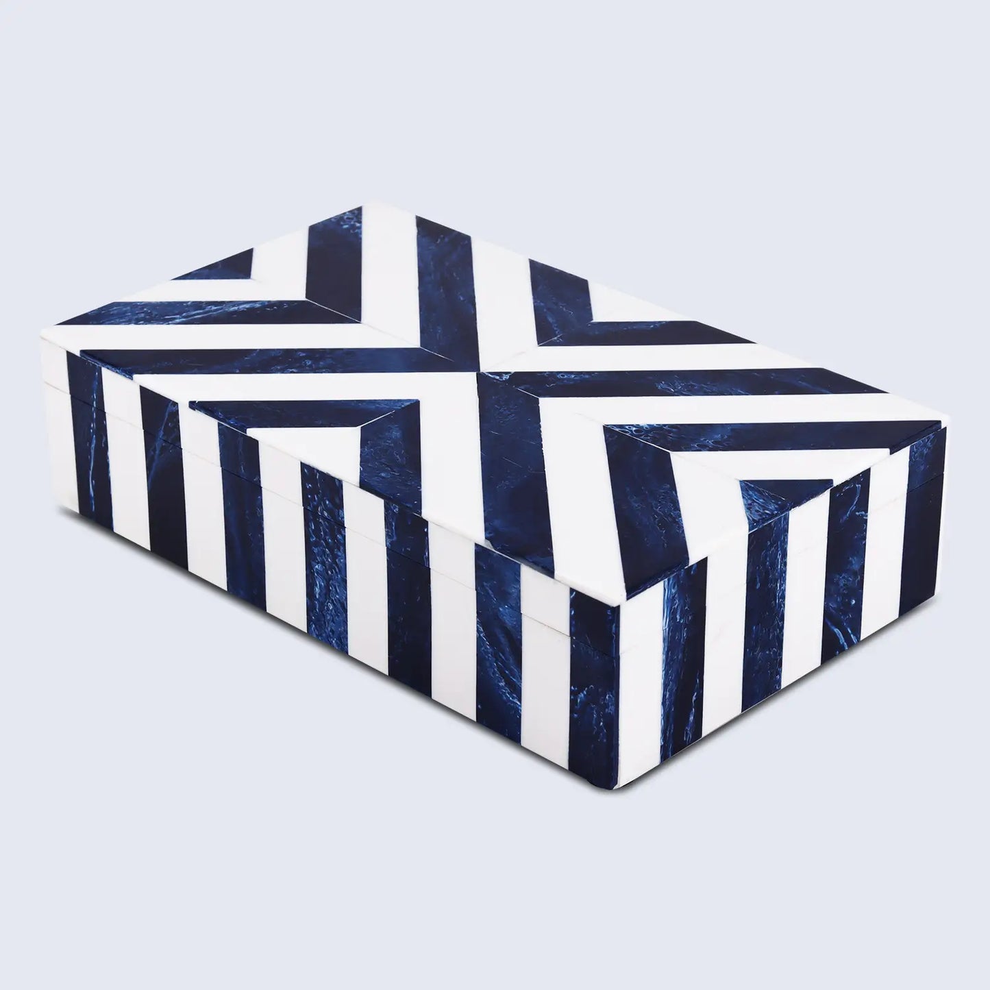 CHEVRON BONE INLAY DECORATIVE STORAGE BOX IN 6 SIZES, BLUE & WHITE