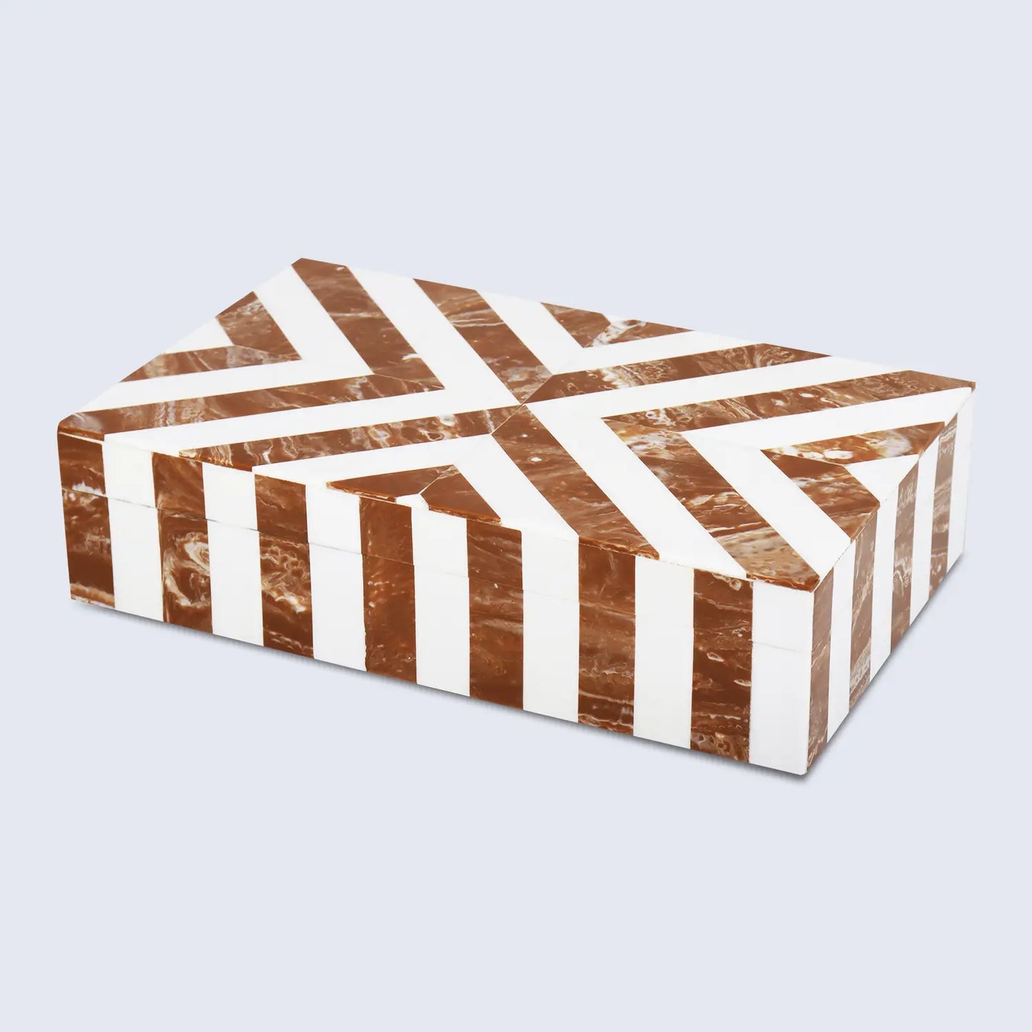 CHEVRON BONE INLAY DECORATIVE STORAGE BOX IN 6 SIZES, BROWN & WHITE