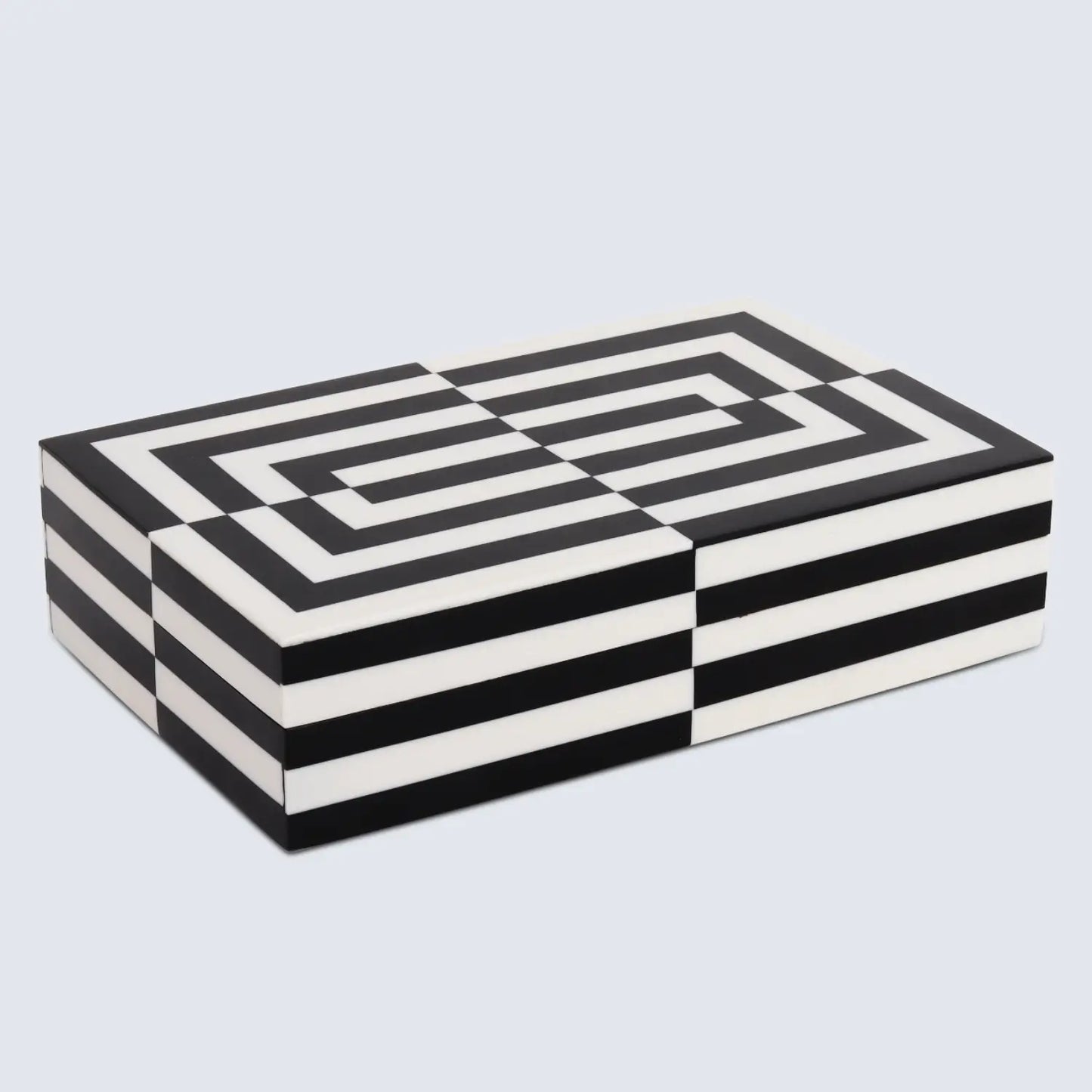 DECORATIVE STORAGE BOX PUZZLE SLIDE RESIN INLAY IN 7 SIZES, BLACK & WHITE