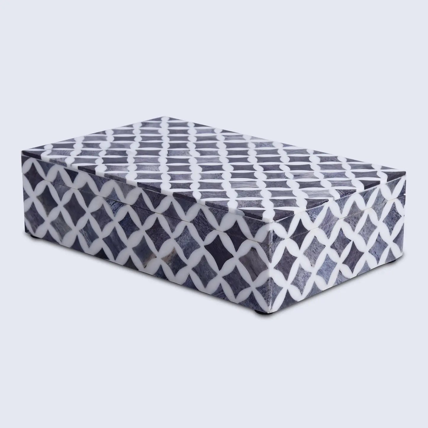 STAR PATTERN BONE & RESIN INLAY DECORATIVE STORAGE BOX – GREY
