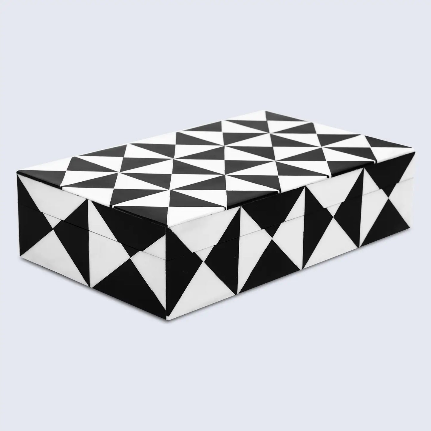 DECORATIVE STORAGE BOX TRIANGLE RESIN INLAY IN 7 SIZES, BLACK & WHITE