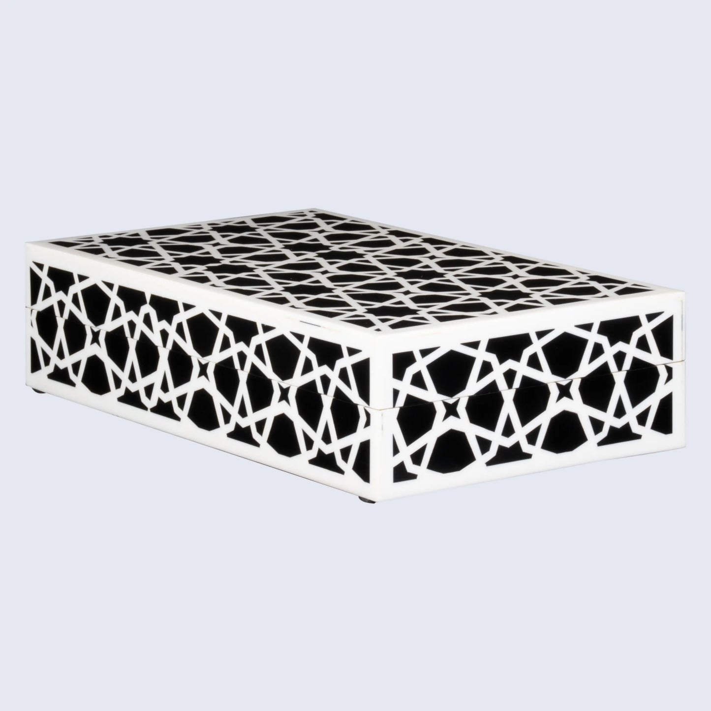DECORATIVE STORAGE BOX ZELLIJ RESIN INLAY IN 7 SIZES, BLACK & WHITE