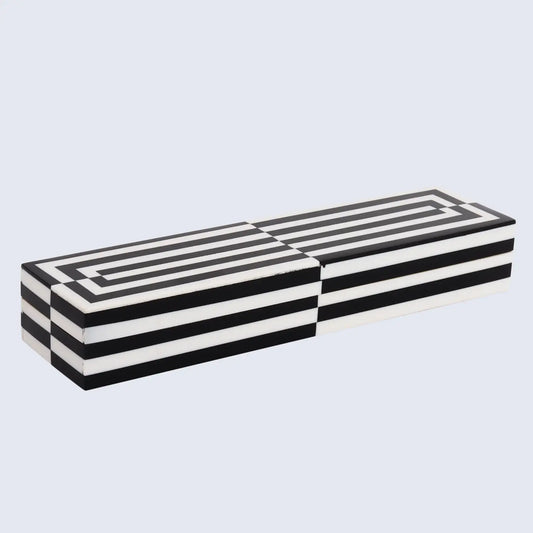 DECORATIVE STORAGE BOX PUZZLE SLIDE RESIN INLAY IN 7 SIZES, BLACK & WHITE