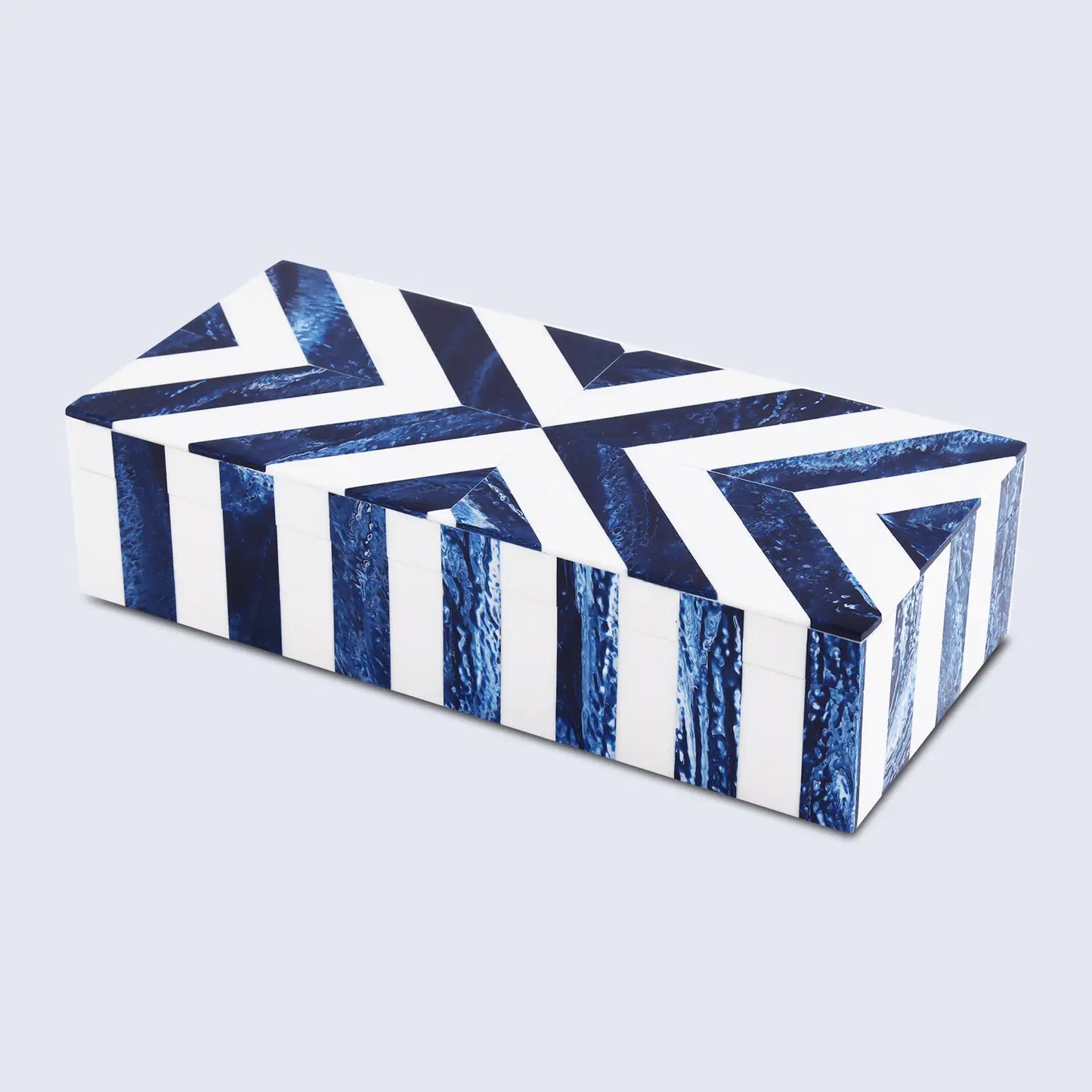 CHEVRON BONE INLAY DECORATIVE STORAGE BOX IN 6 SIZES, BLUE & WHITE