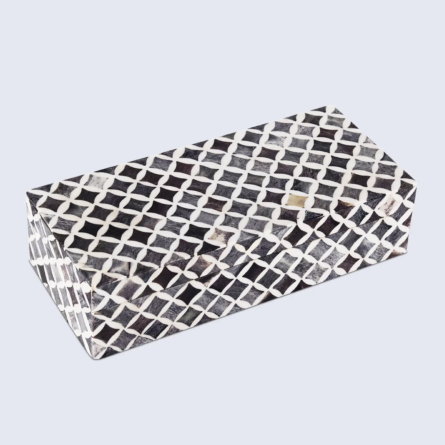 STAR PATTERN BONE & RESIN INLAY DECORATIVE STORAGE BOX – GREY