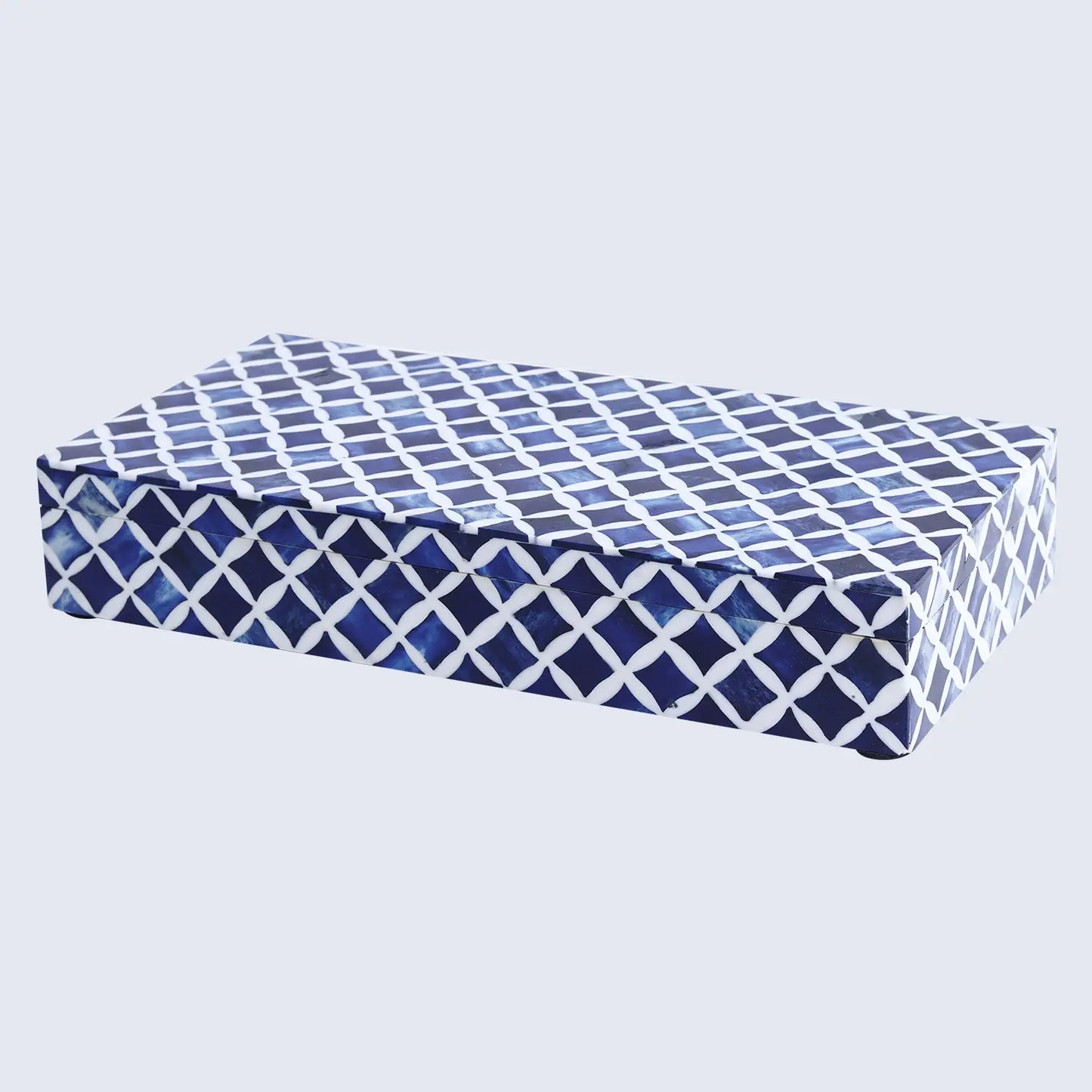 STAR PATTERN BONE & RESIN INLAY DECORATIVE STORAGE BOX – BLUE