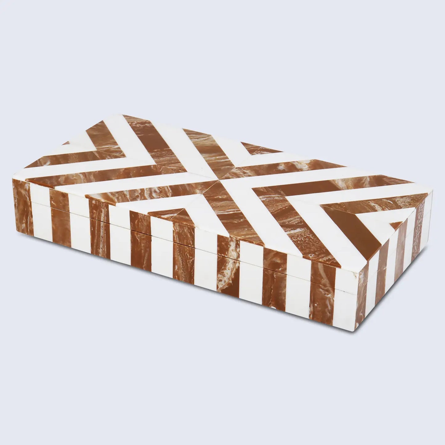 CHEVRON BONE INLAY DECORATIVE STORAGE BOX IN 6 SIZES, BROWN & WHITE