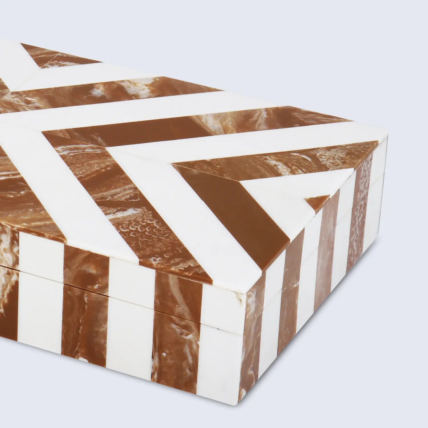 CHEVRON BONE INLAY DECORATIVE STORAGE BOX IN 6 SIZES, BROWN & WHITE