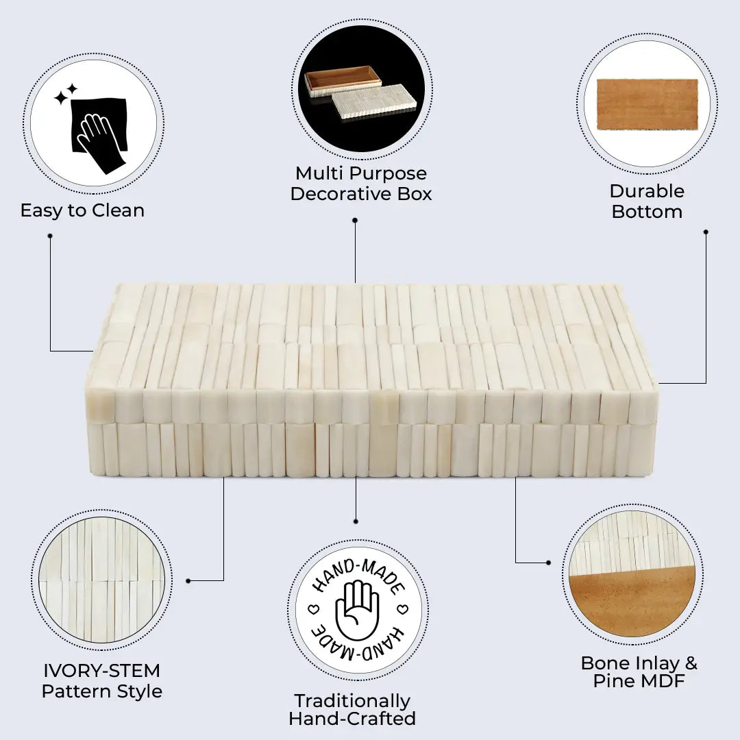 IVORY STEM BONE INLAY DECORATIVE STORAGE BOX 7 SIZES