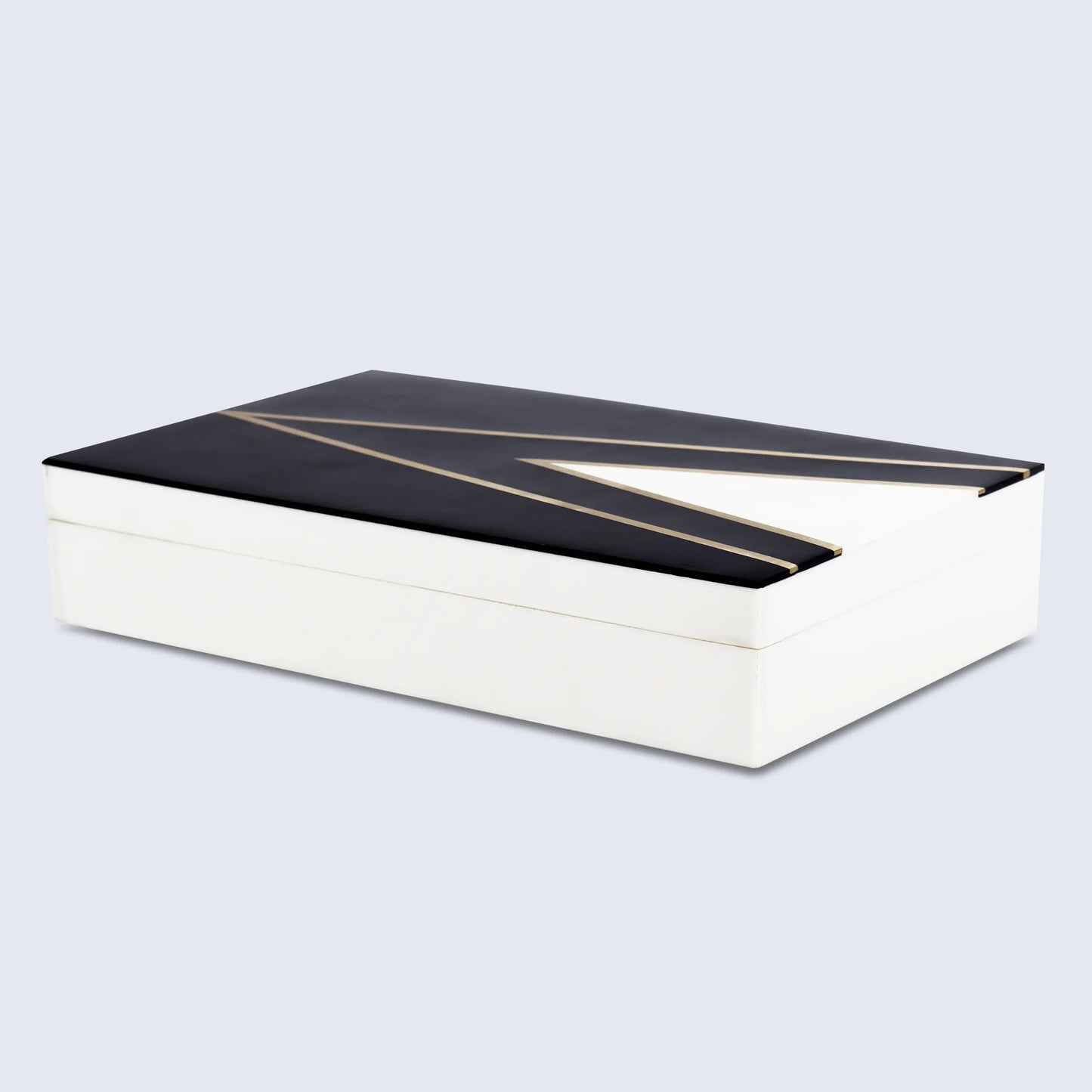 DECORATIVE STORAGE BOX KEPT DAPPER GENT RESIN INLAY & BRASS IN 7 SIZES, BLACK & WHITE