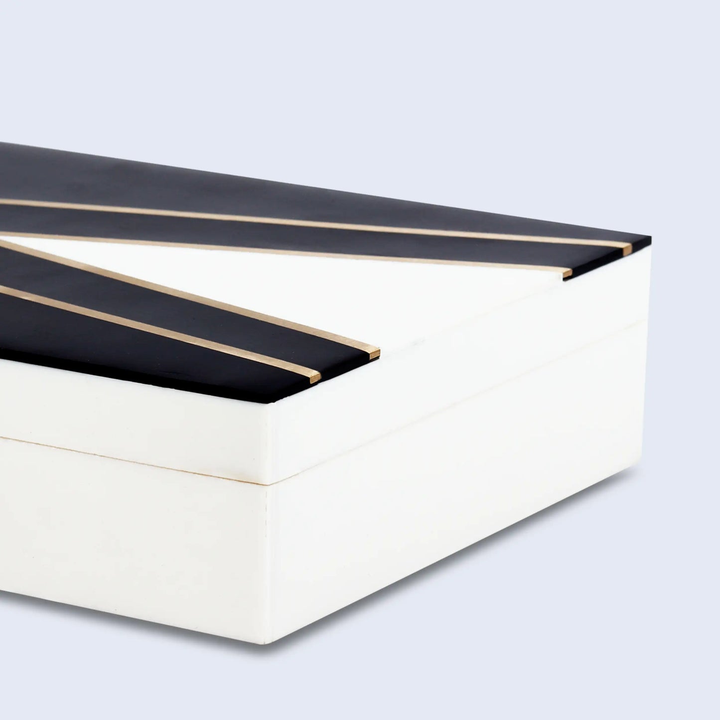 DECORATIVE STORAGE BOX KEPT DAPPER GENT RESIN INLAY & BRASS IN 7 SIZES, BLACK & WHITE