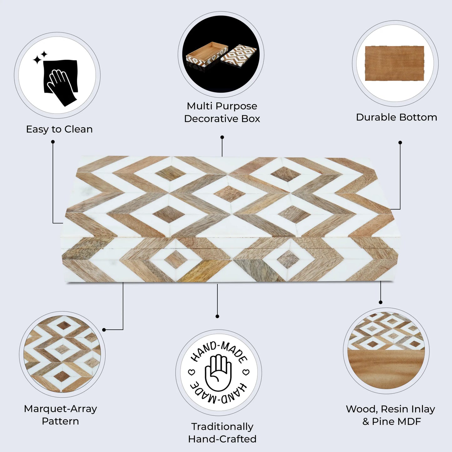 MARQUET ARRAY RESIN & WOOD INLAY DECORATIVE STORAGE BOX
