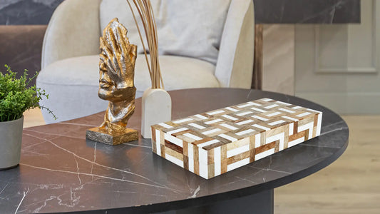 MARQUET CHASE WOOD & RESIN INLAY DECORATIVE STORAGE BOX
