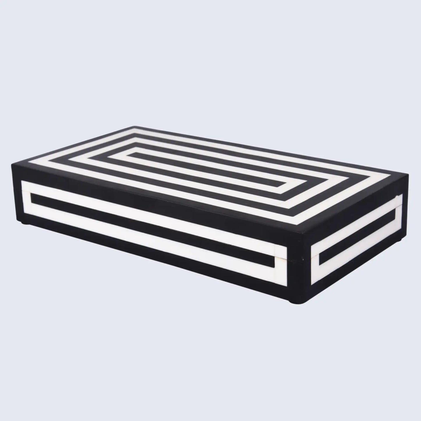 DECORATIVE STORAGE BOX MEDLEY CONCENTRICS RESIN INLAY IN 8 SIZES, BLACK & WHITE