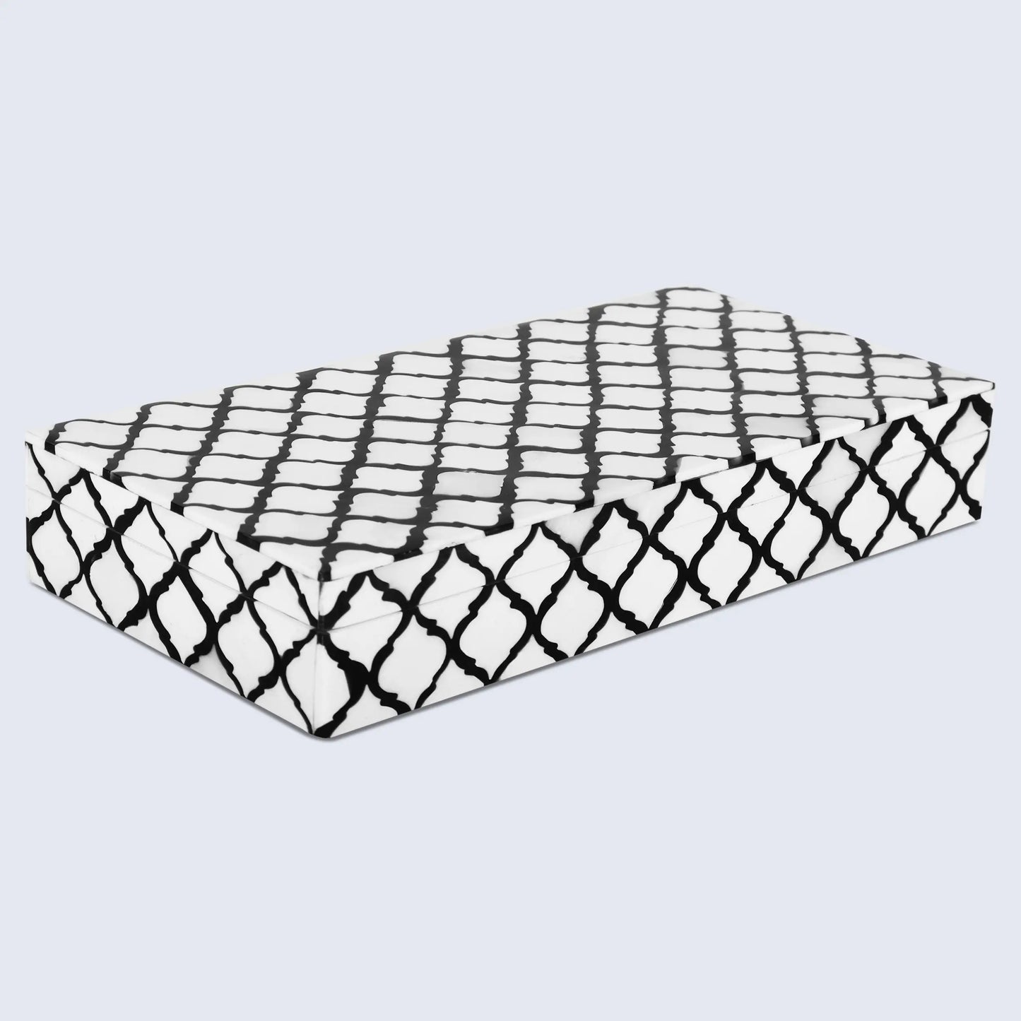 MOROCCAN BONE & RESIN INLAY DECORATIVE STORAGE BOX IN 9 SIZES, BLACK & WHITE